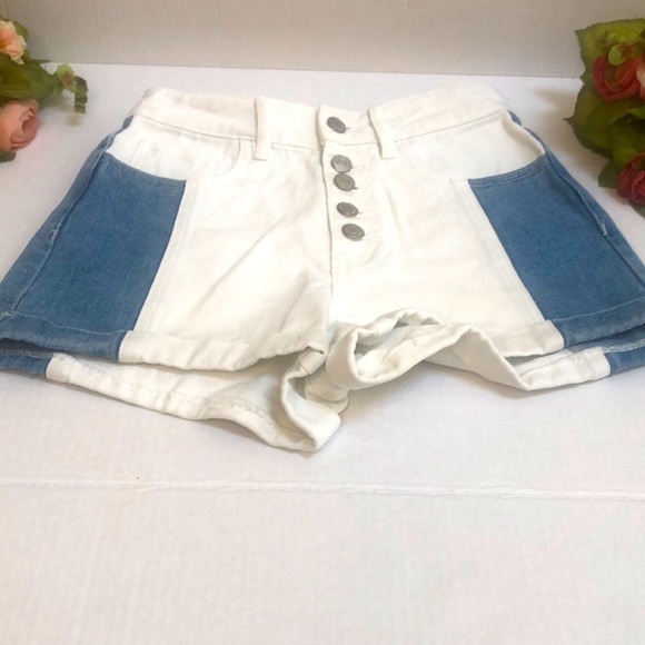 PacSun Women’s Color block High Waist 5 Button Fly Denim Jean Mom Shorts Sz 24 - Picture 2 of 13